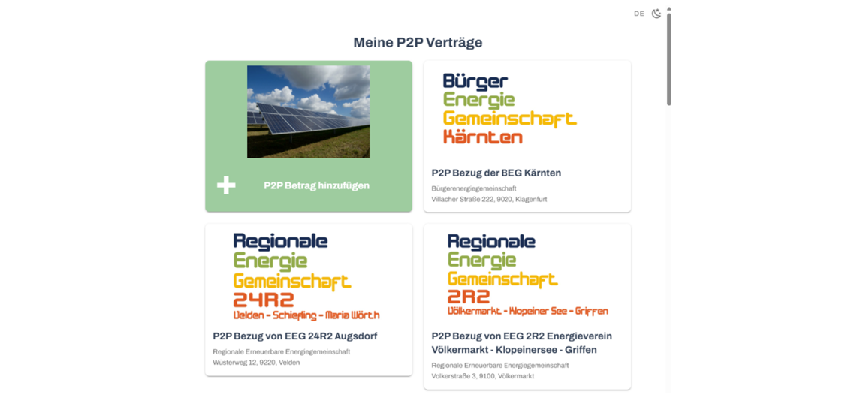 Alle deine P2P Verträge auf einen Blick übersichtlich gestaltet